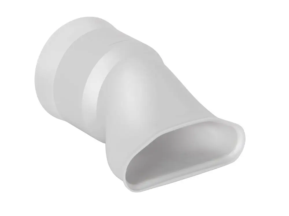 Weißer Adapter von Fränkische, geformt zum Anschluss an ein Rohr, mit einer breiten, offenen Seite und einem abgerundeten Ende zur Verbindung.